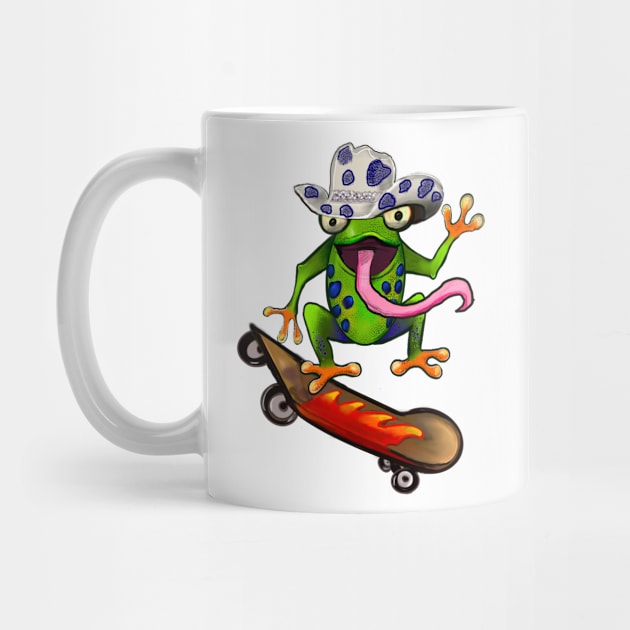 Frog Kawaii Froggy Skateboarding Cute Frog in blue Texas cowboy hat Funny toad toads amphibian tadpole Green Red eyed tree frogs rain forest Lizard dragon zoology gift frog by Artonmytee